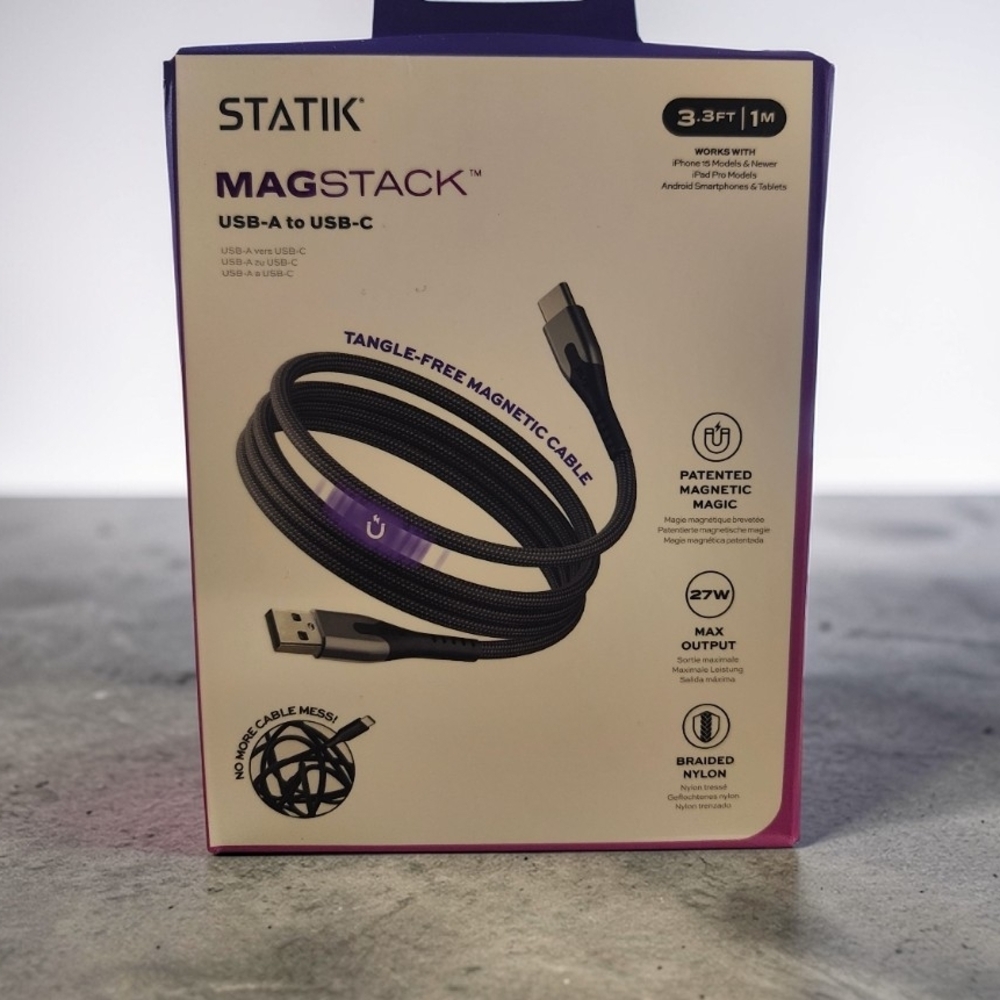 STATIK MAGSTACK USB-A to USB-C Cable - Tanglefree Cable NIB
